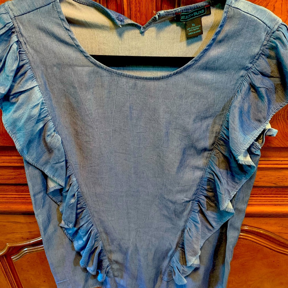 Blue Ruffle Sleeve Top